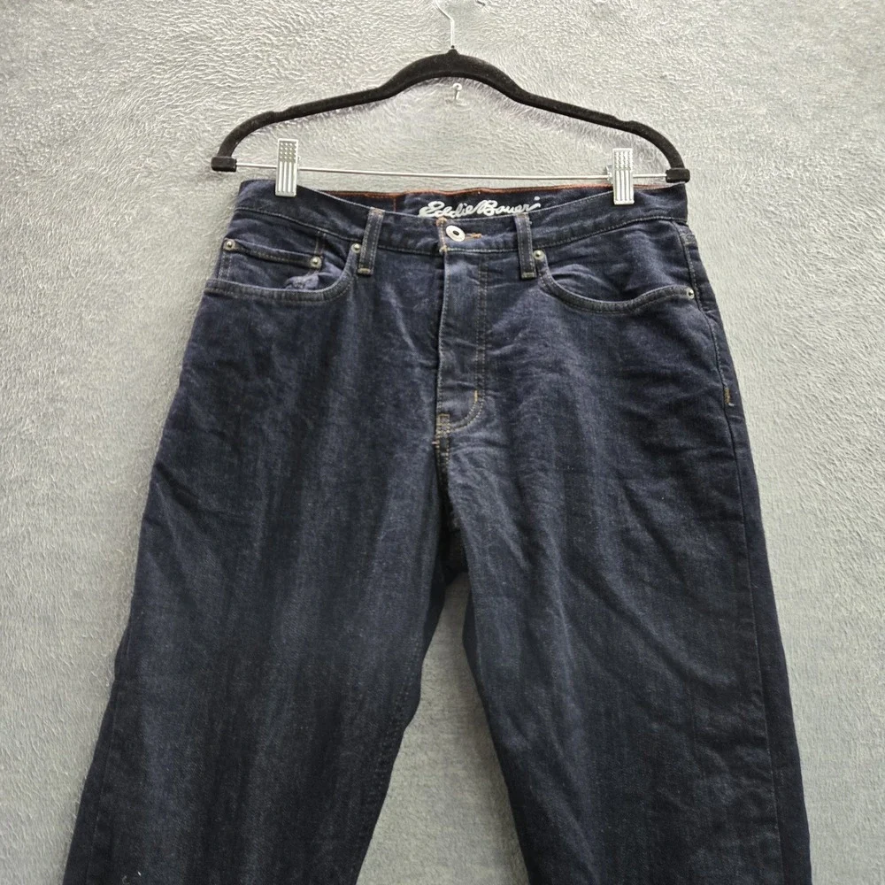 Eddie Bauer Men Jeans 30X32 Dark Blue Denim Buffalo Plaid Lined Flannel‎ 31